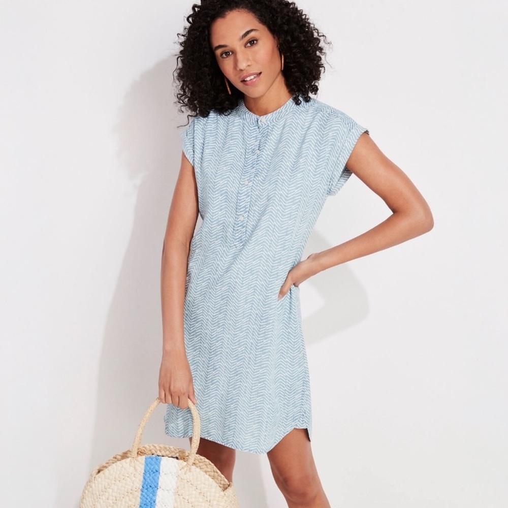 Vineyard Vines NWT Chambray Chevron Margo Dress Jake Blue Shirtdress Women’s 8